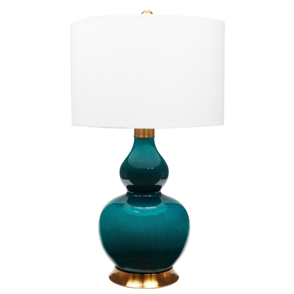 Porcelain Dark Turquoise Lamp with Antique Brass Base - The Well Appointed House