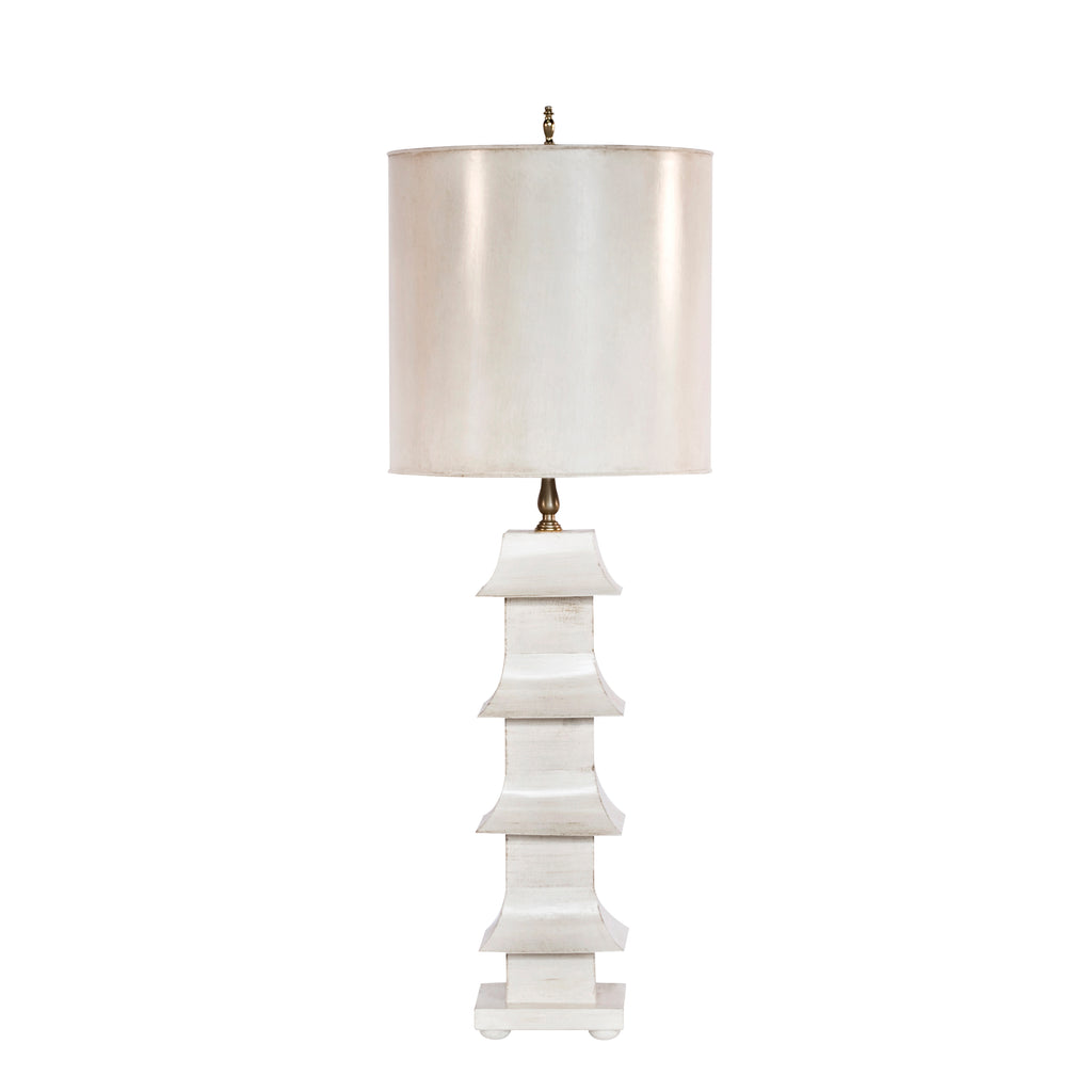 Tole Pagoda Table Lamp in Antiqued Cream - Table Lamps - The Well Appointed House