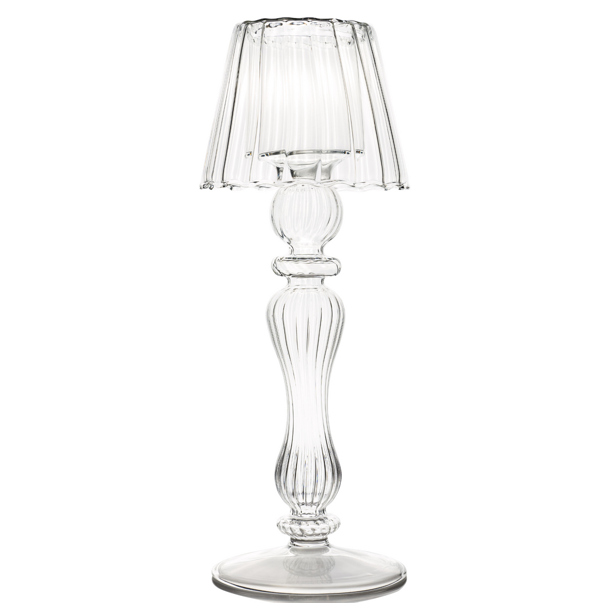 La Boheme Candlestick Holder - Clear with Pink Flower