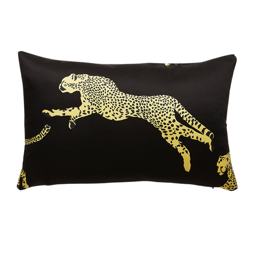 Leaping Cheetah Lumbar Pillow in Black Magic - The Well Appointed House