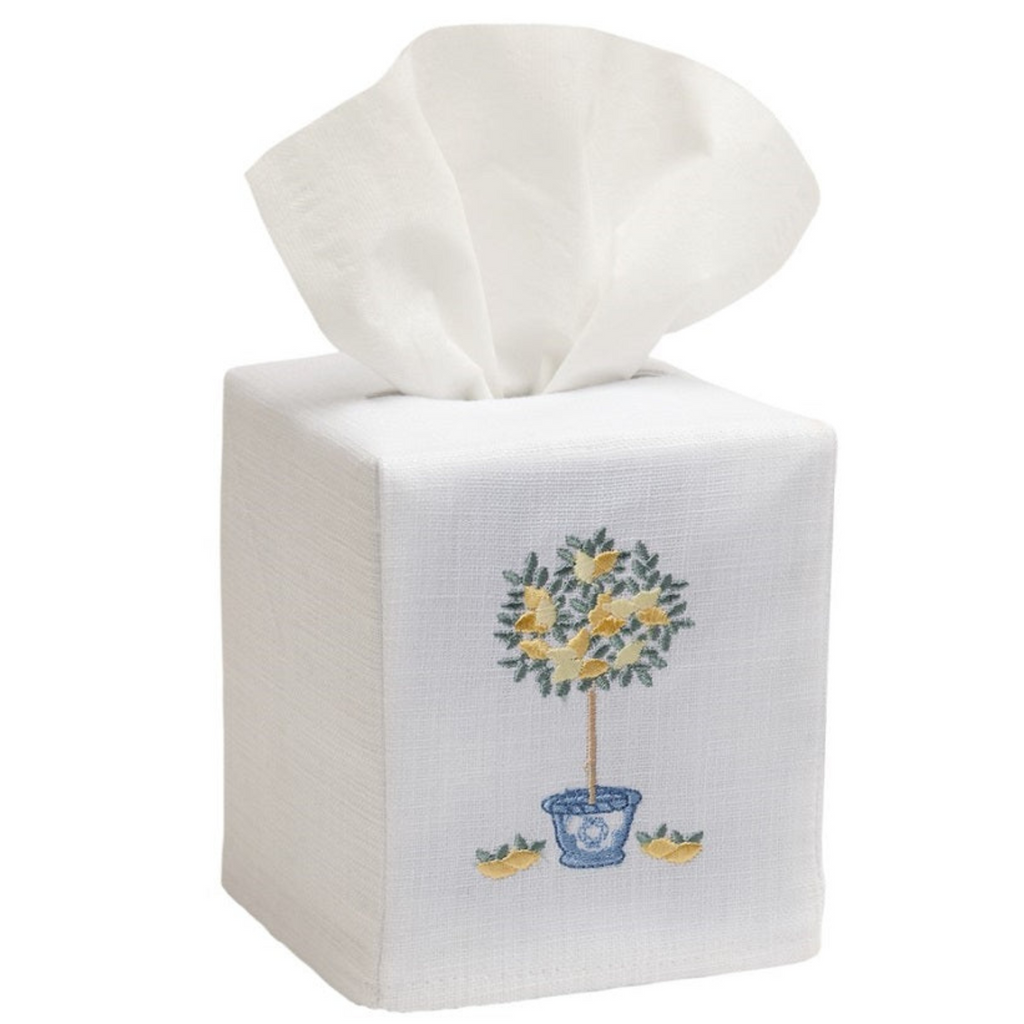 Lemon Topiary Tree Embroidered Tissue Box Cover - The Well Appointed House