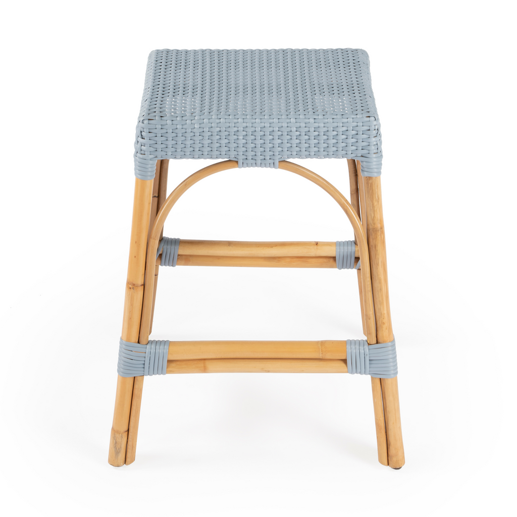 Light Blue Rattan Frame Rectangular Counter Stool - The Well Appointed House