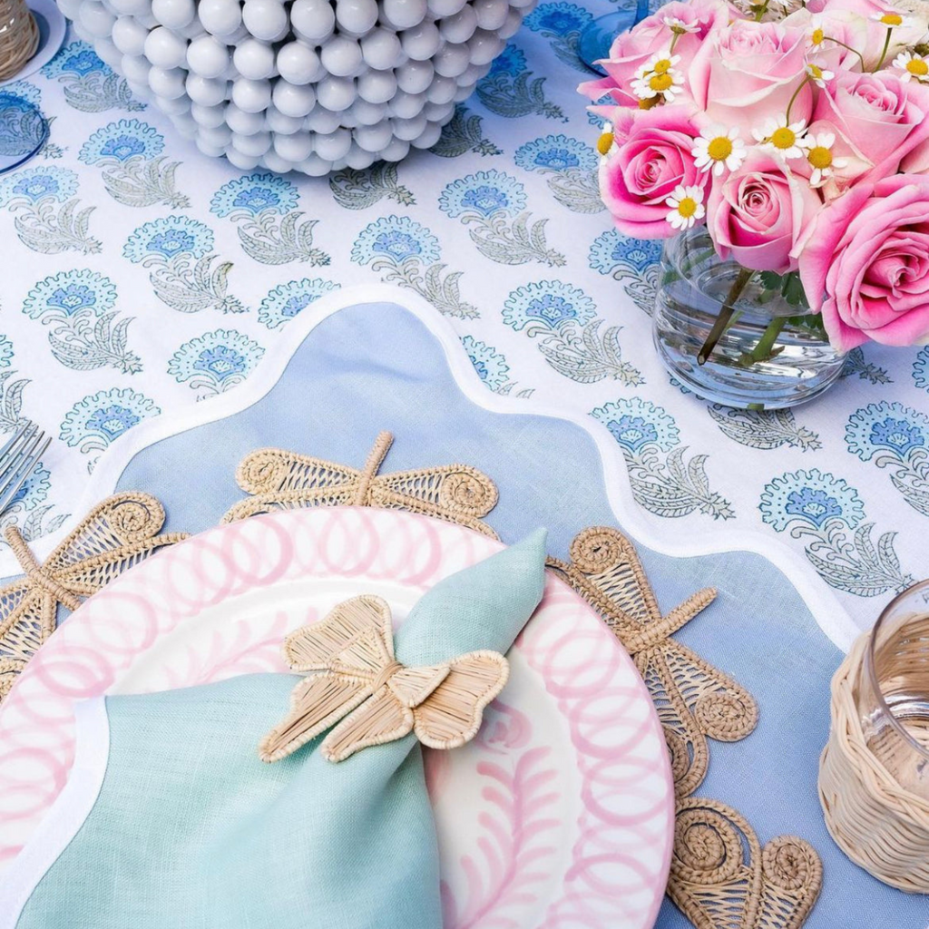 Scalloped Square Table Linen, Cornflower Blue - The Well Appointed House