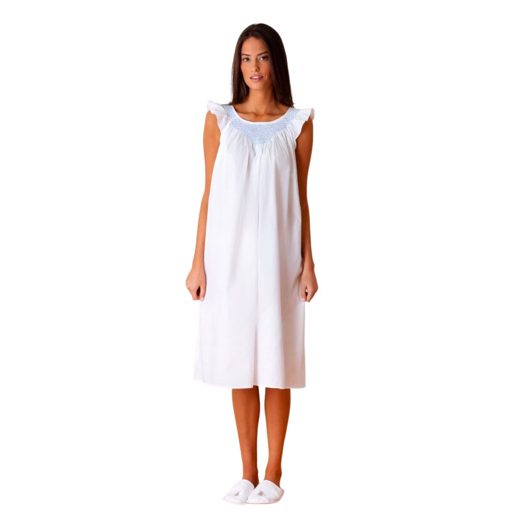 Lisa White Cotton Smocked Nightgown-Available in Four Different Sizes-The Well Appointed House