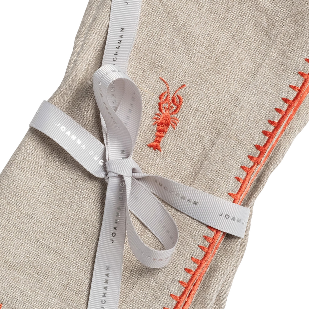 Lobster Embroidered Dinner Napkins, Flax, Set of Two - The Well Appointed House