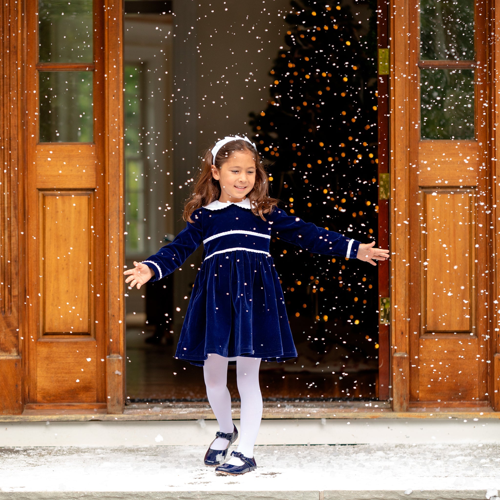 Long Sleeve Grace Dress in Midnight Blue Velvet Midnight Blue Velvet / 4T Long Sleeve Grace Dress in Midnight Blue Velvet Midnight Blue Velvet / 4T