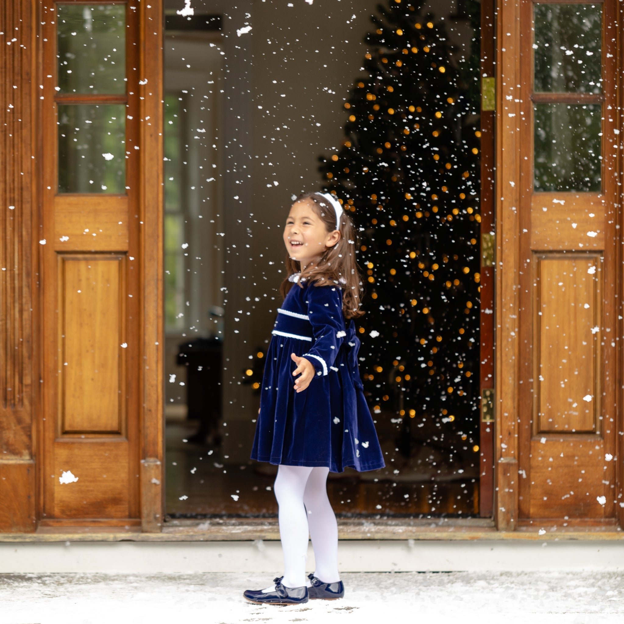 blue velvet holiday dress Long Sleeve Grace in Midnight Midnight Blue Velvet / 3T Size:38 Unhemmed 47.5 36 luxire:weight-gsm:126 Long Homecoming Dresses 2026