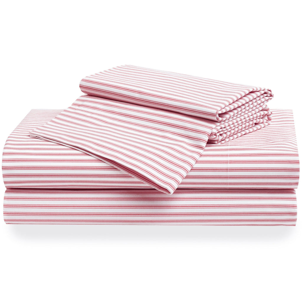 Luxe Premium Percale Bed Sheets in Antique Red Ticking - The Well Appointed House 