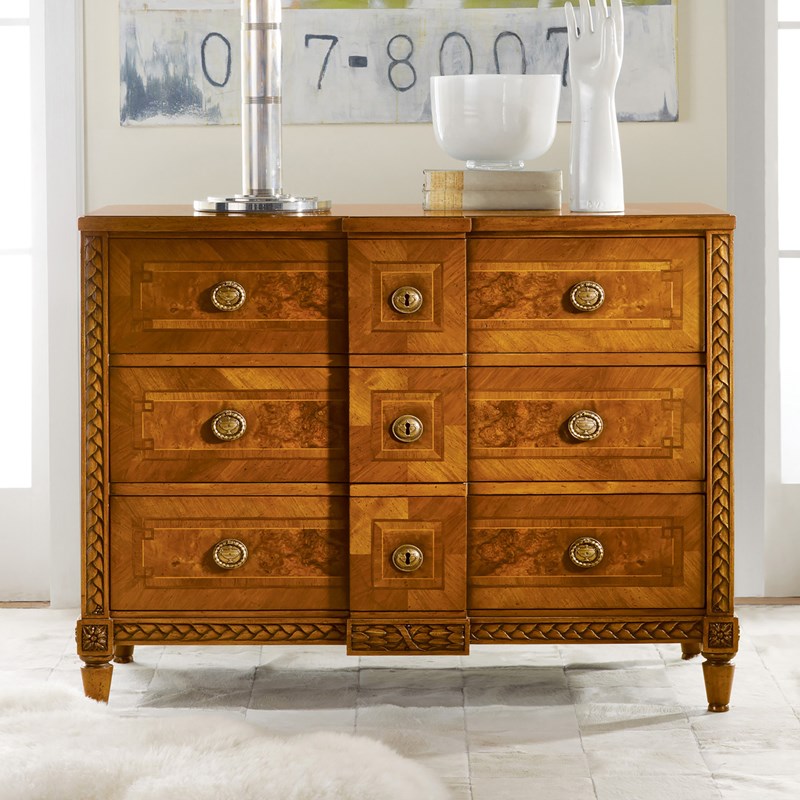 Modern History Walnut with Inlay Continental Commode - Nightstands & Chests - The Well Appointed House