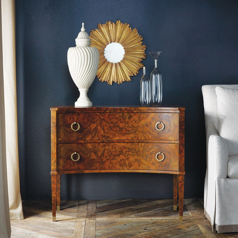 Modern History Two Drawer Concave Burl Commode - Nightstands & Chests - The Well Appointed House