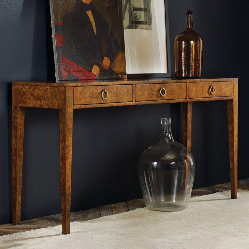 Modern History Three Drawer Console in Burl - Sideboards & Consoles - The Well Appointed House