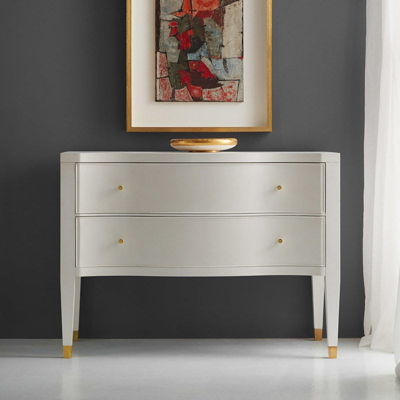 Modern History Two Drawer White Linen Serpentine Chest - Nightstands & Chests - The Well Appointed House
