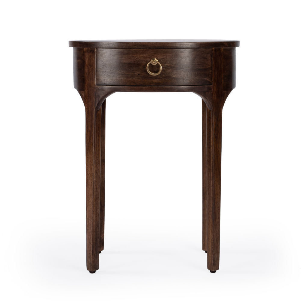 Mango Wood One Drawer Side Table with Brass Pull Ring - The Well Appointed House