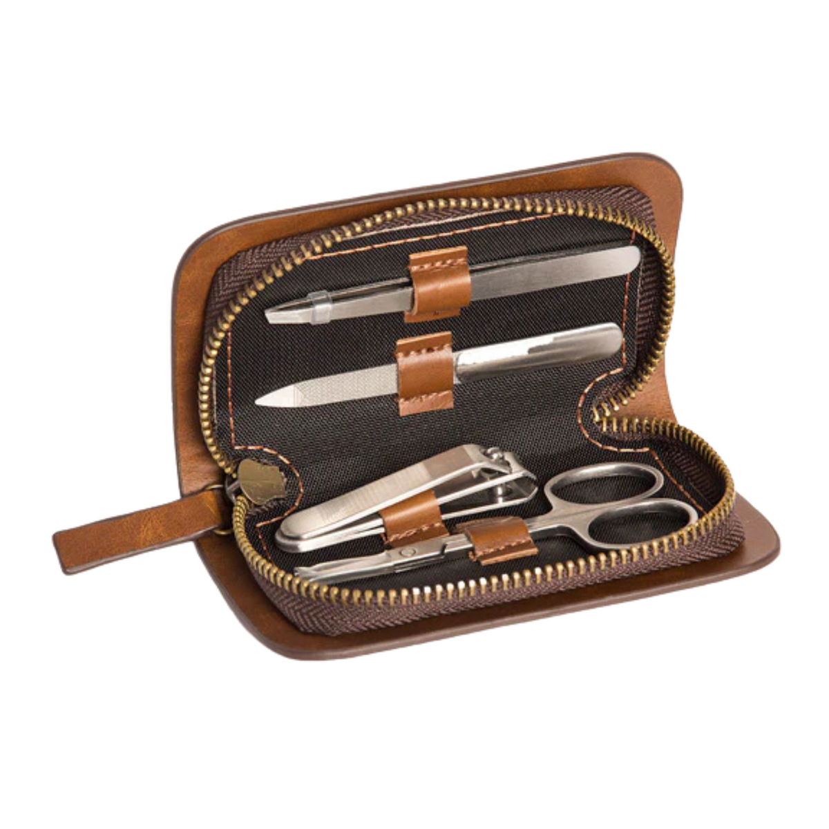 Manicure Set in Brown Leather