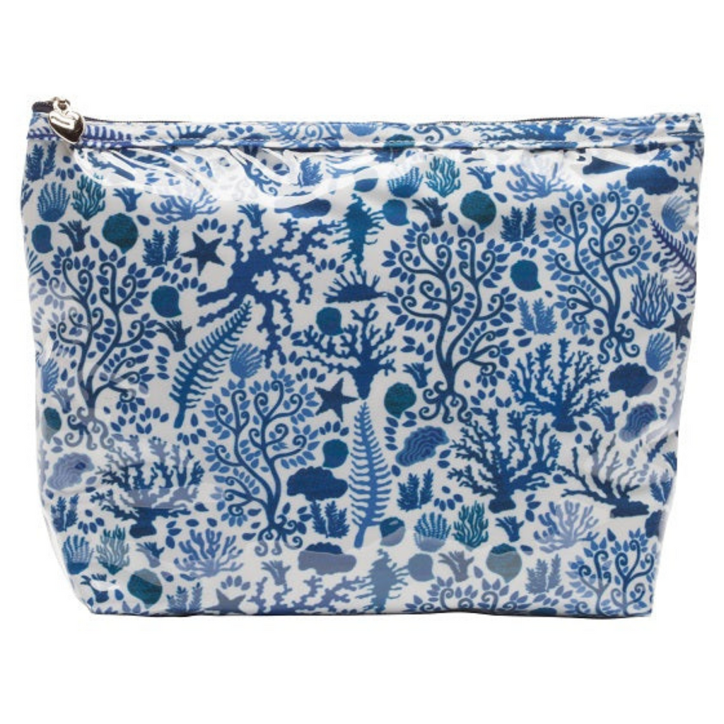 Medium Cosmetic Bag in Blue Seashells Print - The Well Appointed House