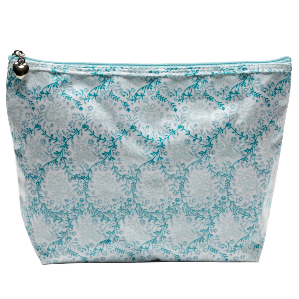 Medium Cosmetic Bag in Trellis Aqua - The Well Appointed House