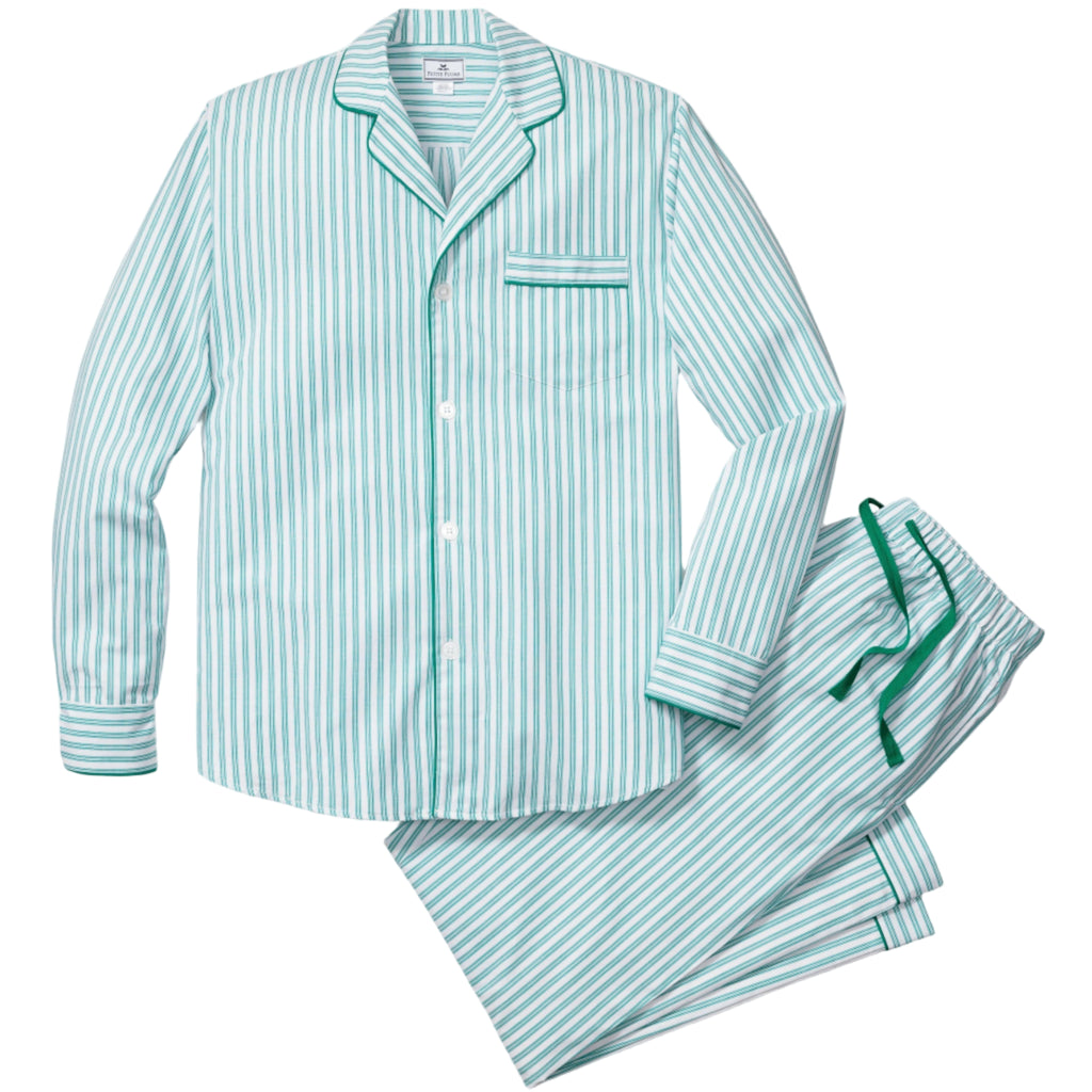 Men's Twill Pajama Set in Emerald Ticking - The Well Appointed House 