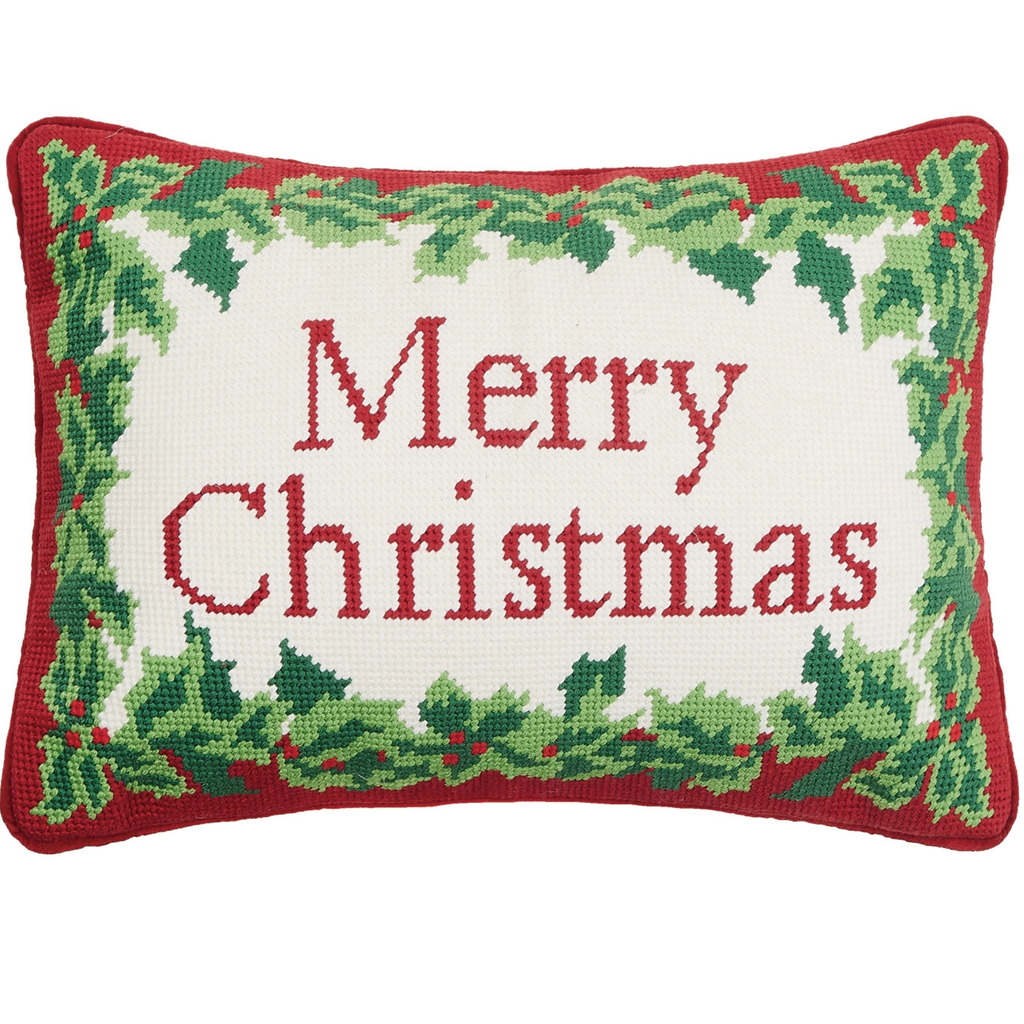 Merry Christmas Embroidered Pillow - The Well Appointed House 
