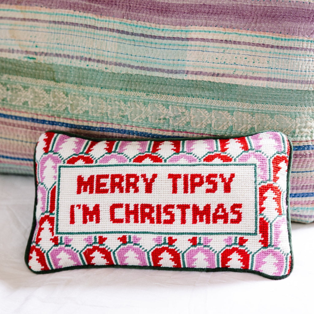 Merry Tipsy Needlepoint Pillow - The Well Appointed House 