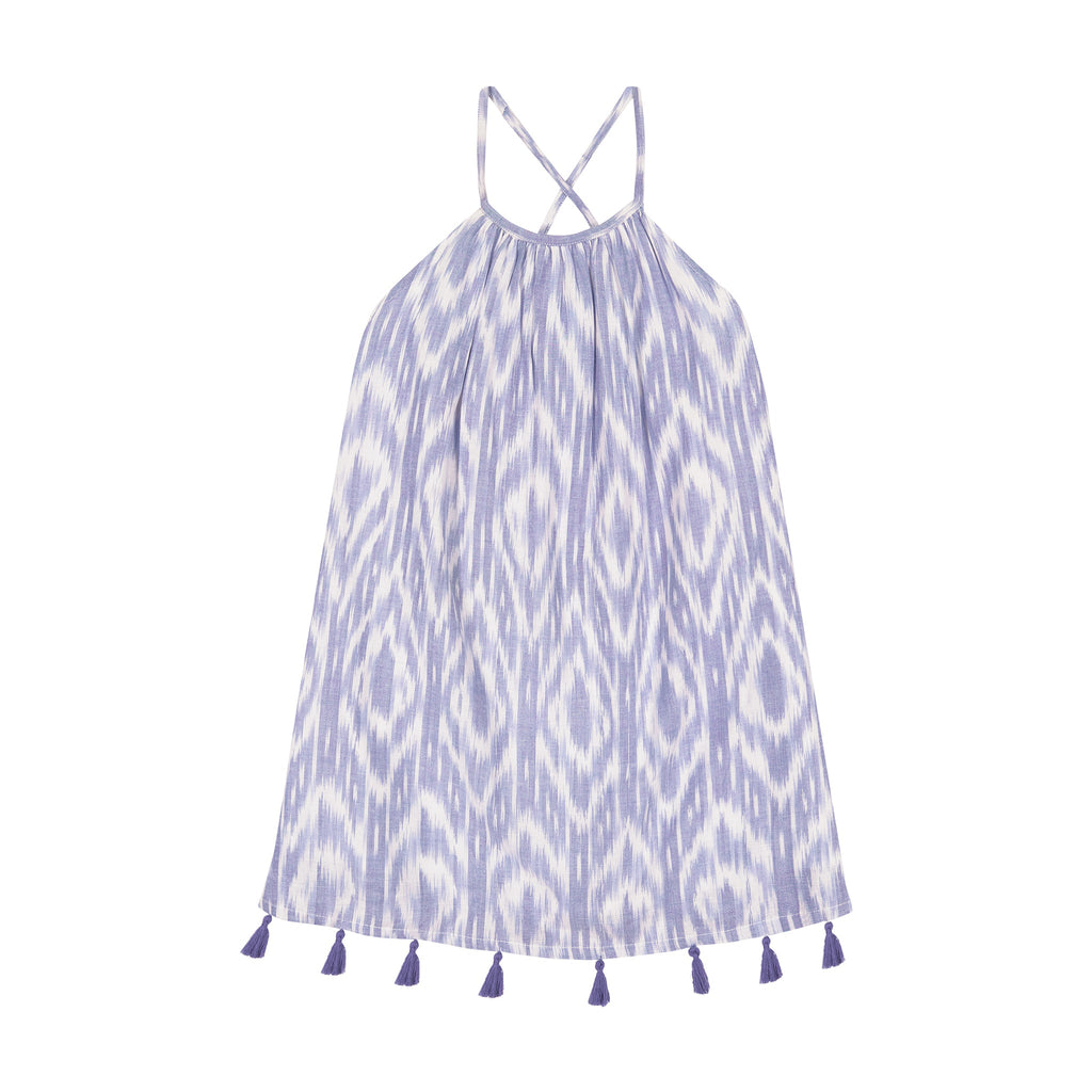 Mini Chantal Girl's Sundress Blue Ikat - The Well Appointed House