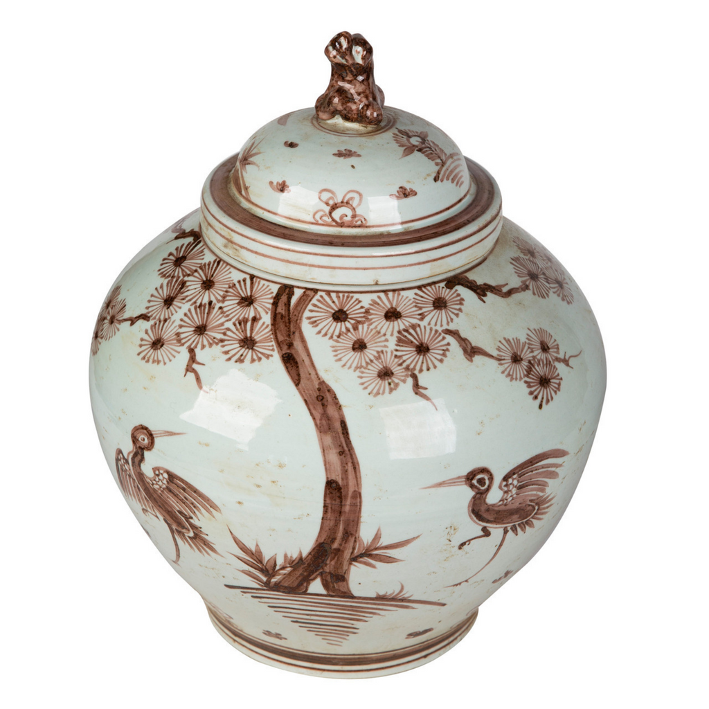 Moka Lion Lid Jar With Pine Crane Motif - The Well Appointed House