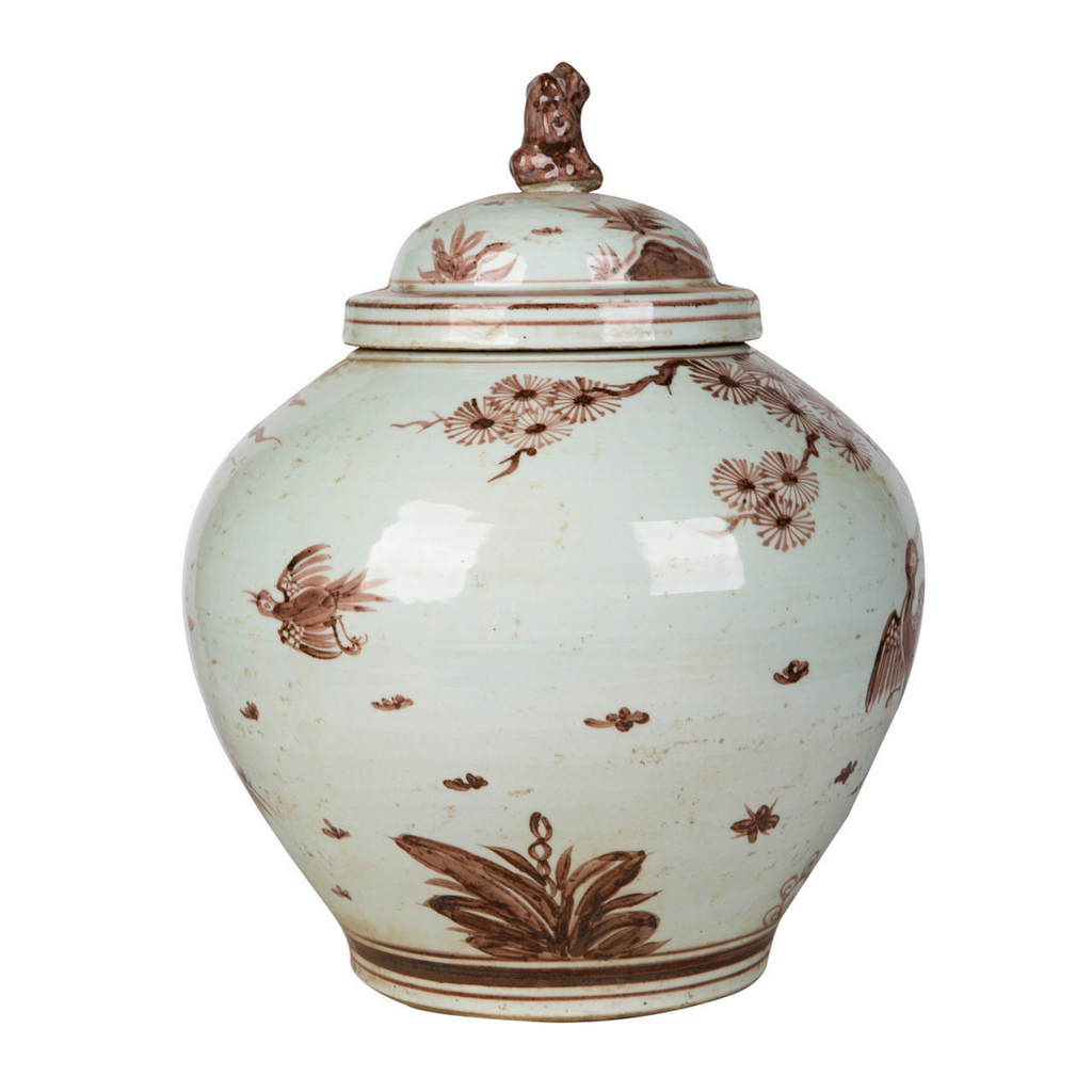 Moka Lion Lid Jar With Pine Crane Motif - The Well Appointed House