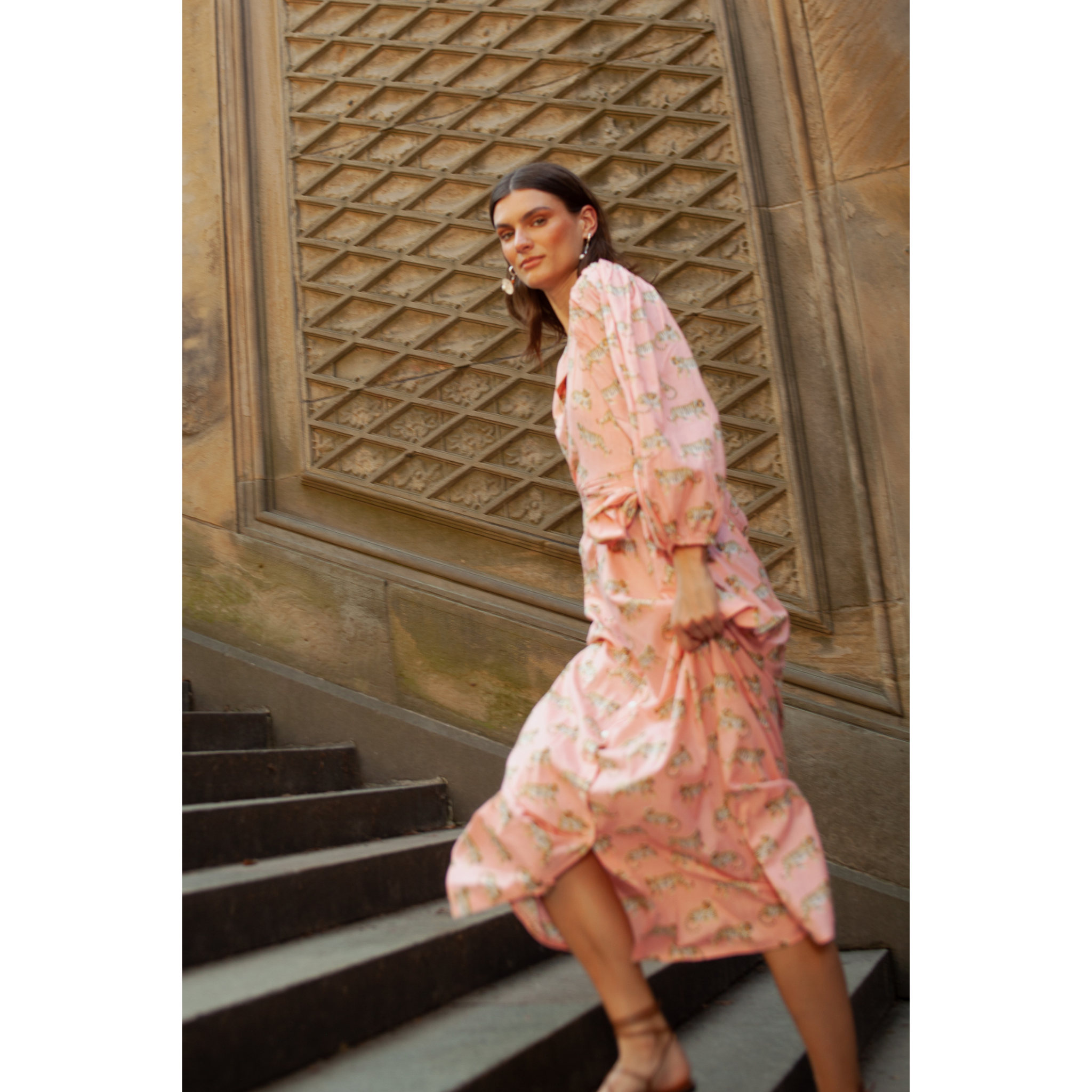 pink tiger dress Puff Sleeve Pink Tiger Print Bodycon Dress