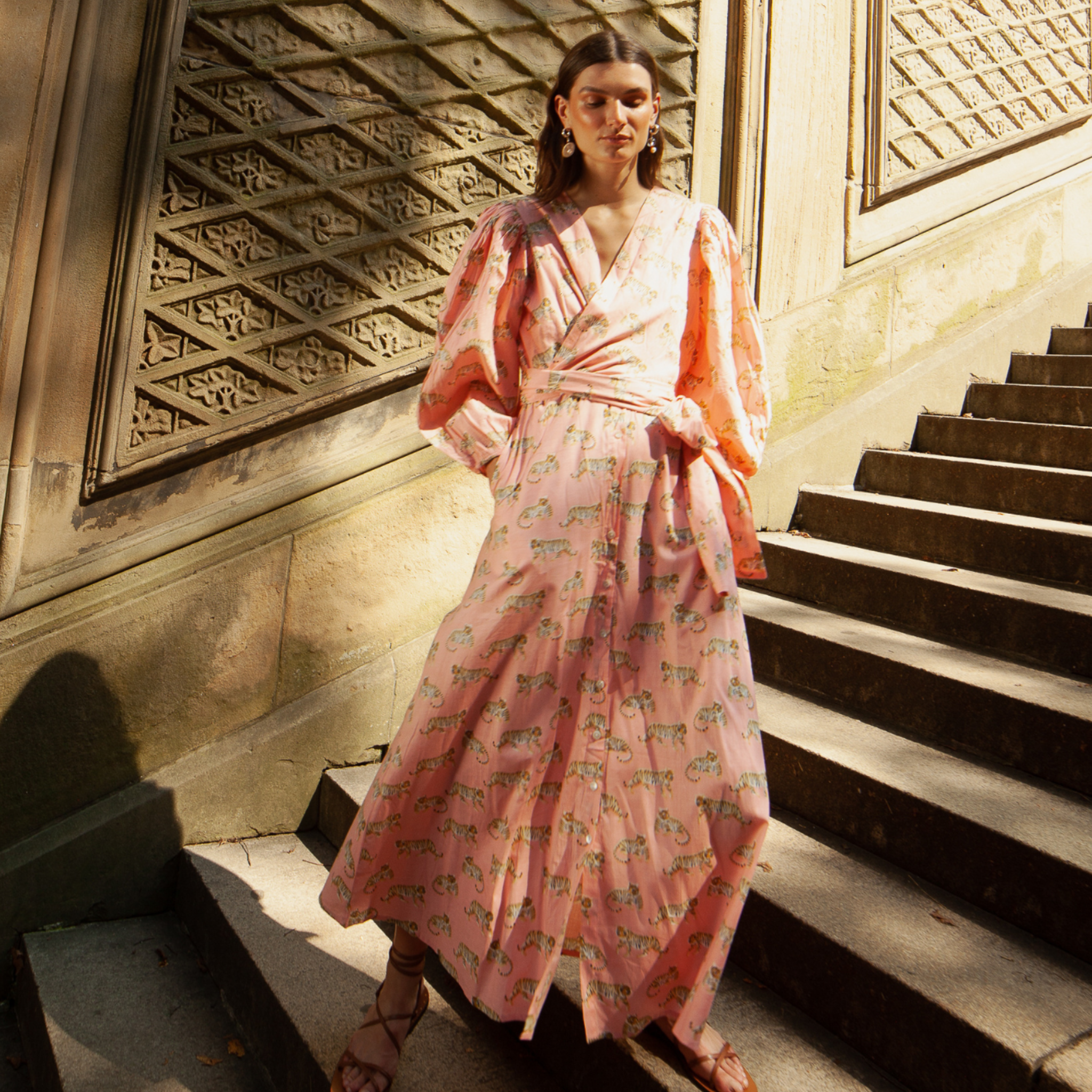 pink tiger dress Lucy Pink Tiger Print Dress 3/4 Length Sleeves With Pockets  The Look By  Lucy