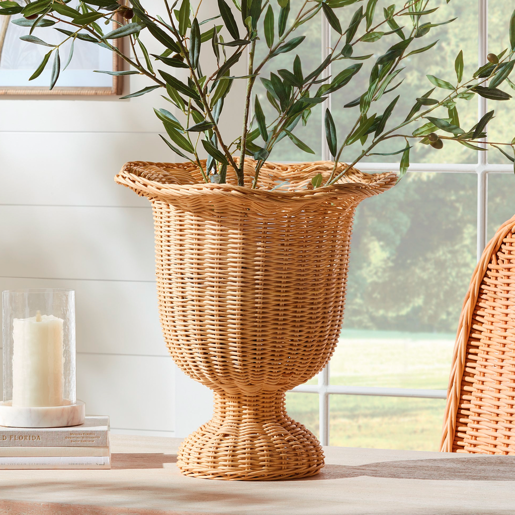 Myra Rattan Scalloped Edge Footed Urn - The Well Appointed House