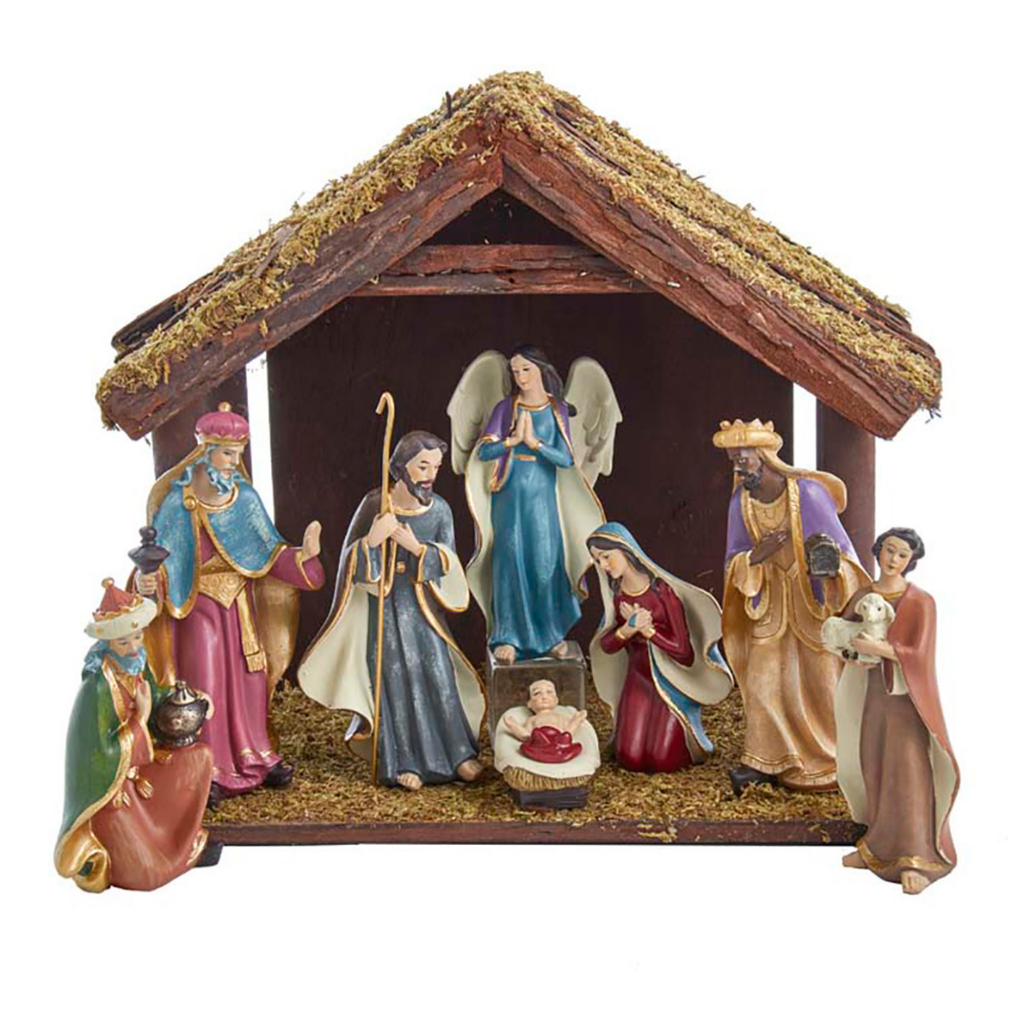 8 Piece Nativity Set With Wooden Stable - The Well Appinted House