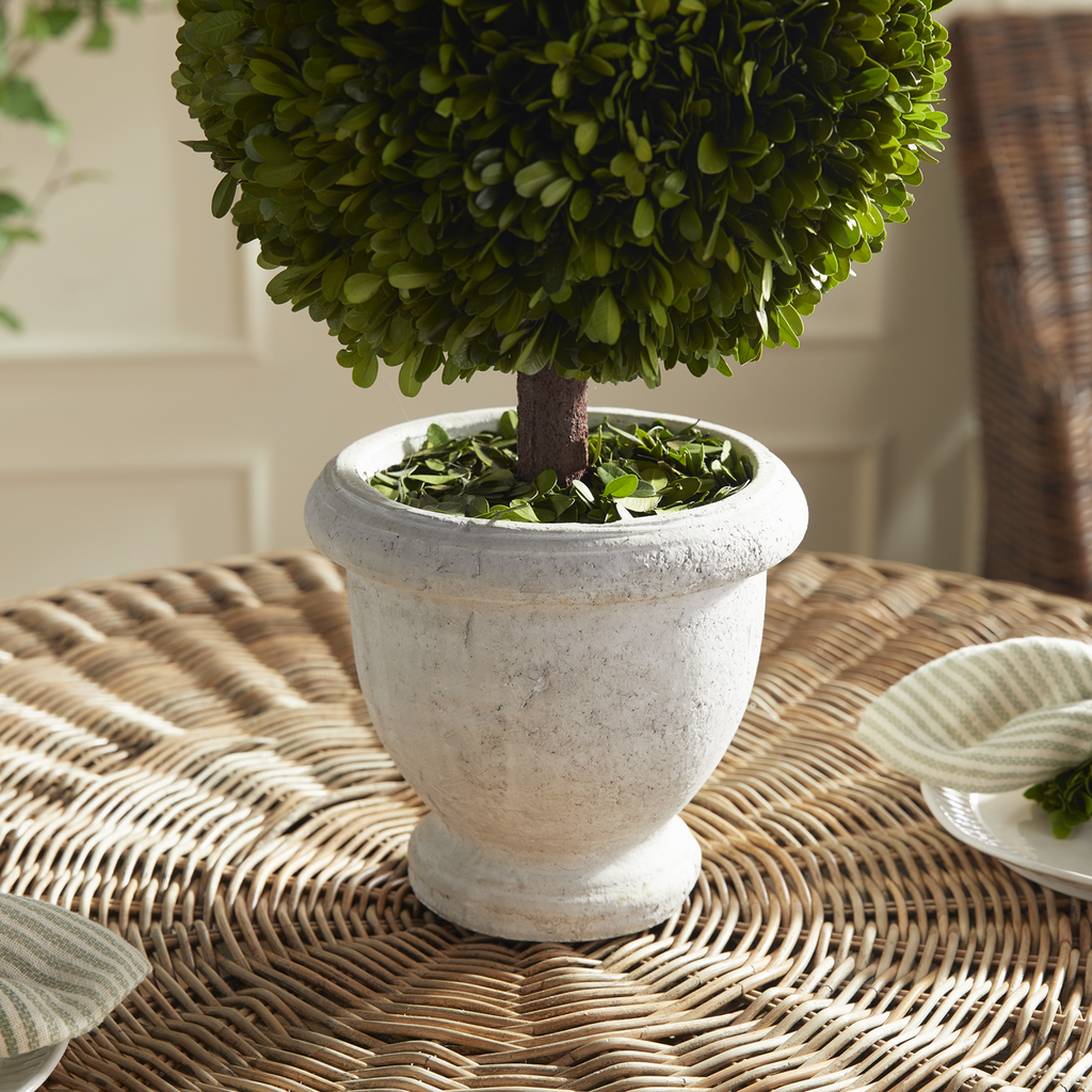 Faux Boxwood Single Ball Topiary in White Pot - Florals & Greenery - The Well Appointed House