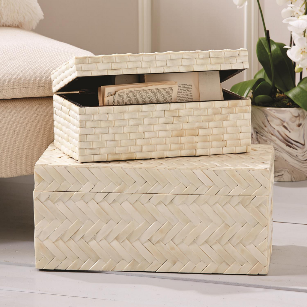 Set of 2 Basket Weave Bone Boxes - The Well Appointed House