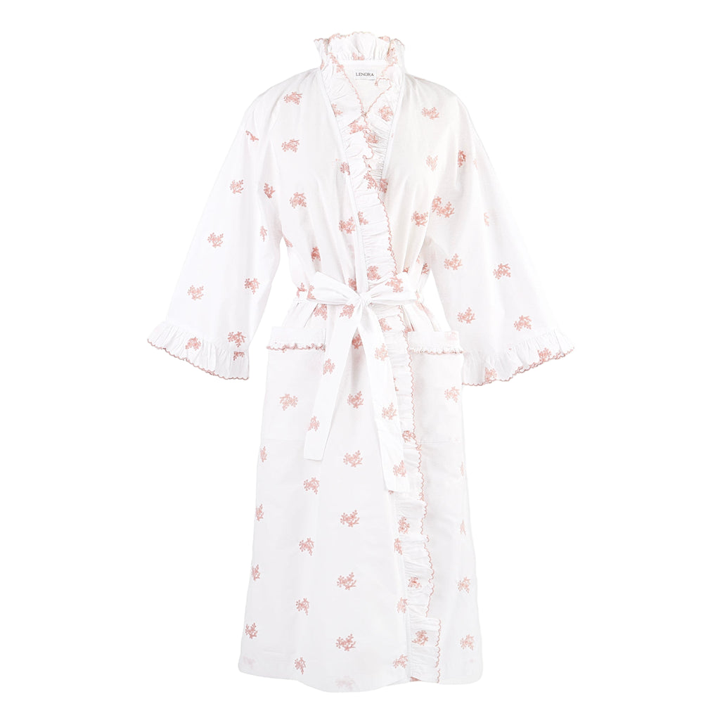 Nancy Cotton Ruffle Embroidered Robe - The Well Appointed House 