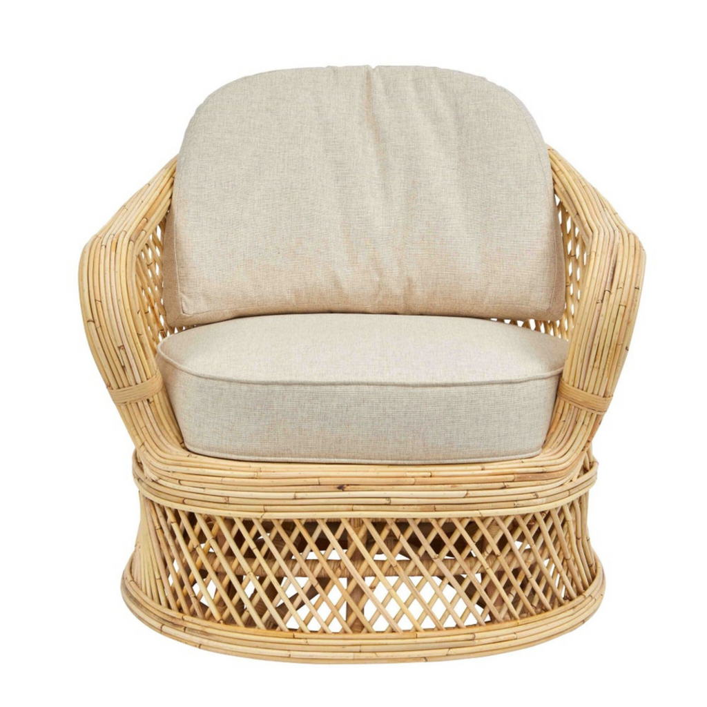 Natural Woven Swivel Chair With Natural Cushions - The Well Appointed House