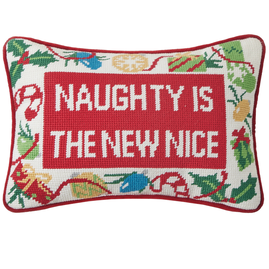 Naughty New Nice Embroidered Pillow - The Well Appointed House 