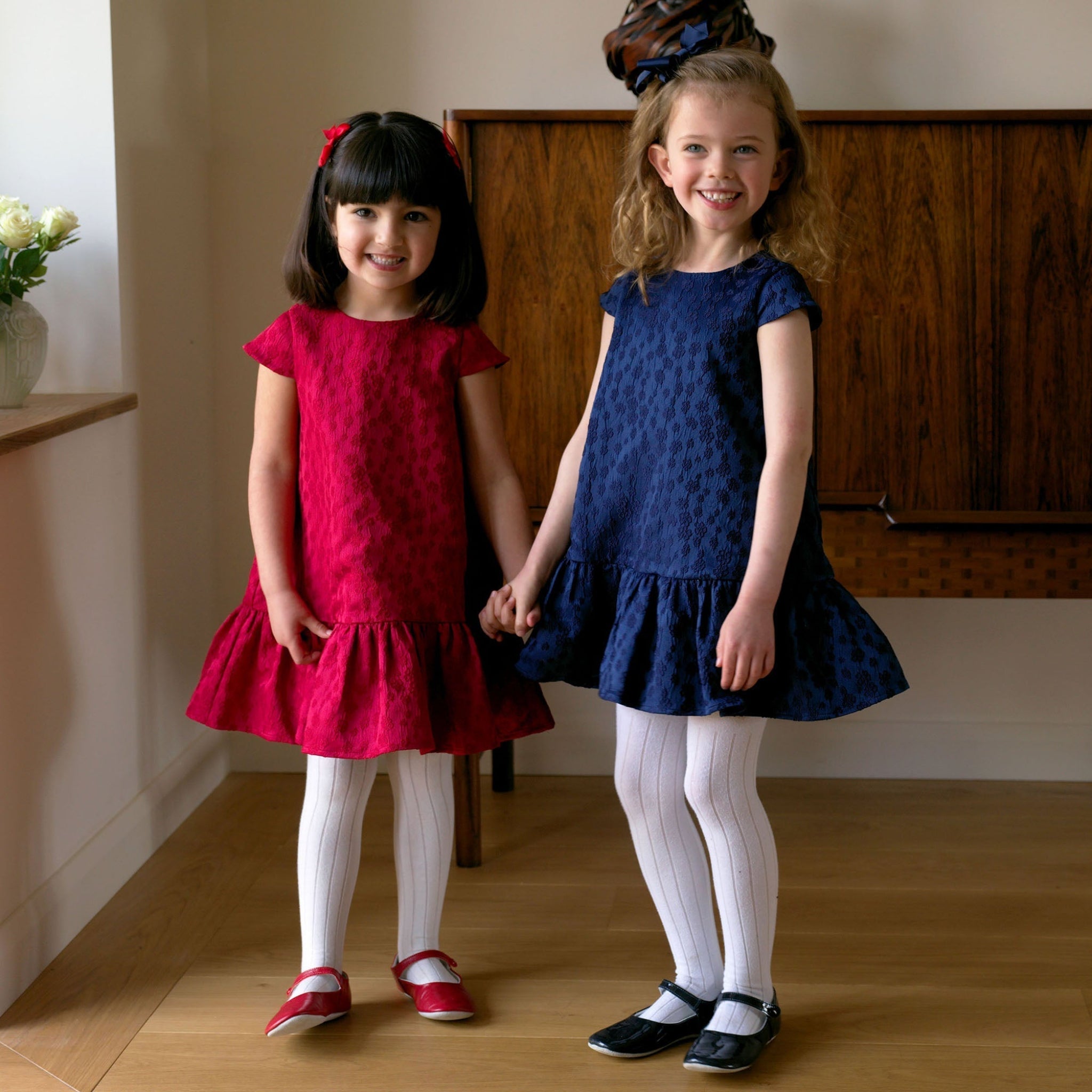 Navy Petal Damask Drop Hem Dress – The Well Appointed House