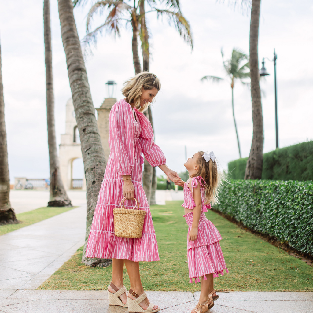 Noelle Girl's Smocked Top and Maxi Skirt Set in Rose Ikat - The Well Appointed House
