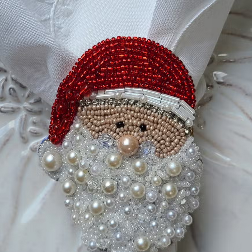Set of Two Fully Beaded Santa Claus Christmas Napkin Rings - The Well Appointed House