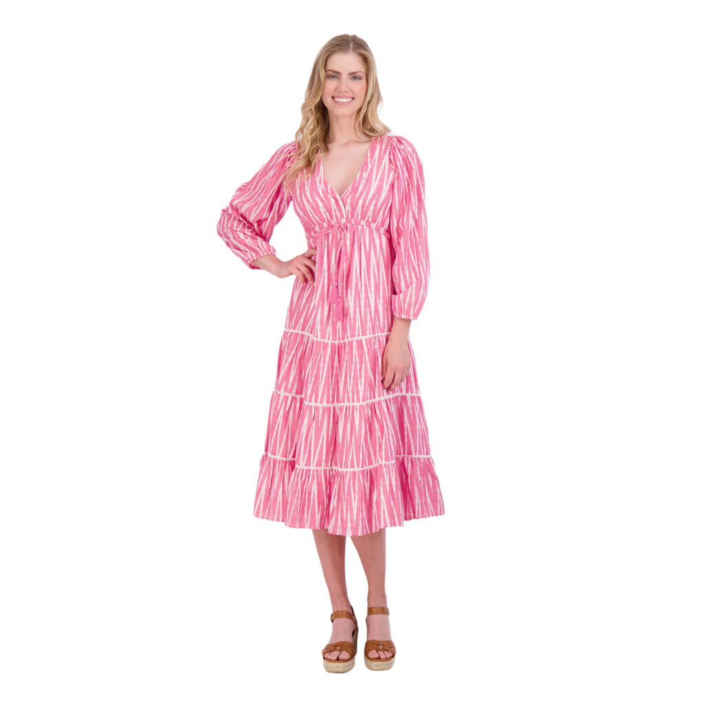 Odette Women's Maxi Dress in Rose Ikat - The Well Appointed House