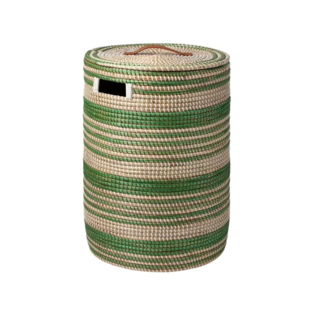 Olinda Multi-Strip Laundry Hamper in Green Natural Seagrass with Detachable Lid - Well Appointed House