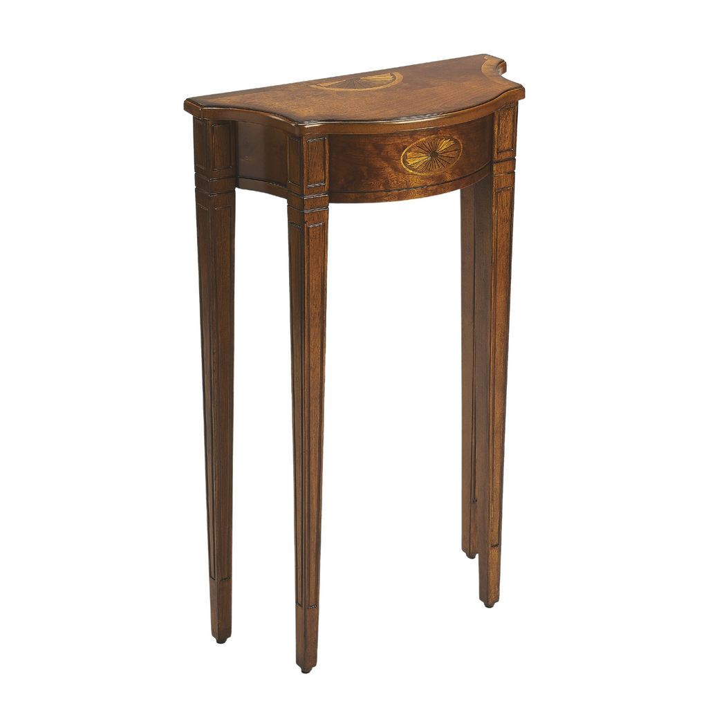 Olive Ash 20" Demilune  Console Table in Medium Brown - The Well Appointed House