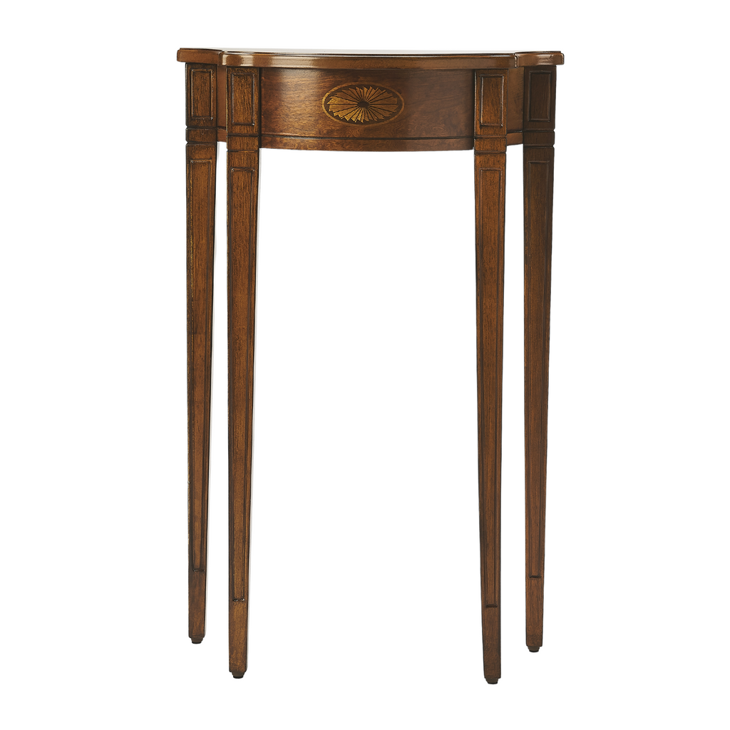 Olive Ash 20" Demilune  Console Table in Medium Brown - The Well Appointed House