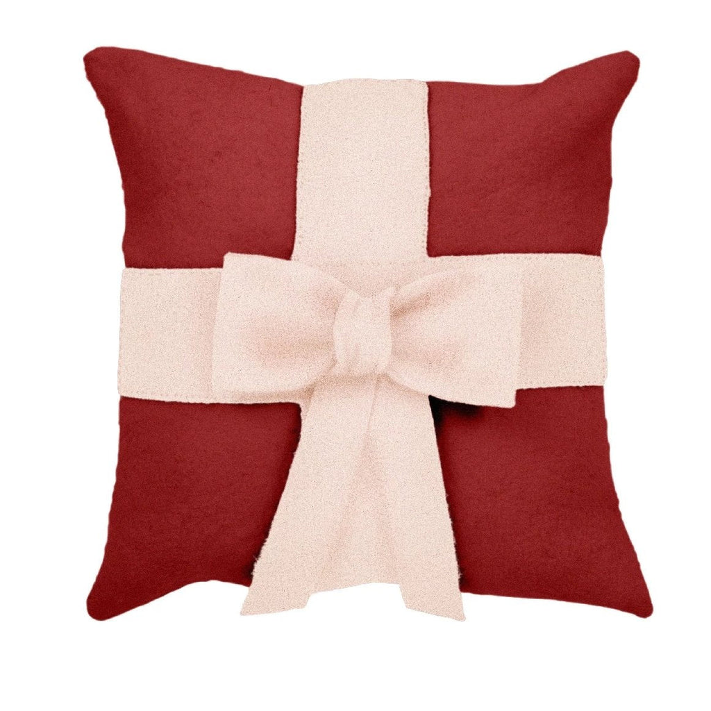 Cream Bow on Red- Christmas Pillow Cover in Hand Felted Wool - 20" - The Well Appointed House
