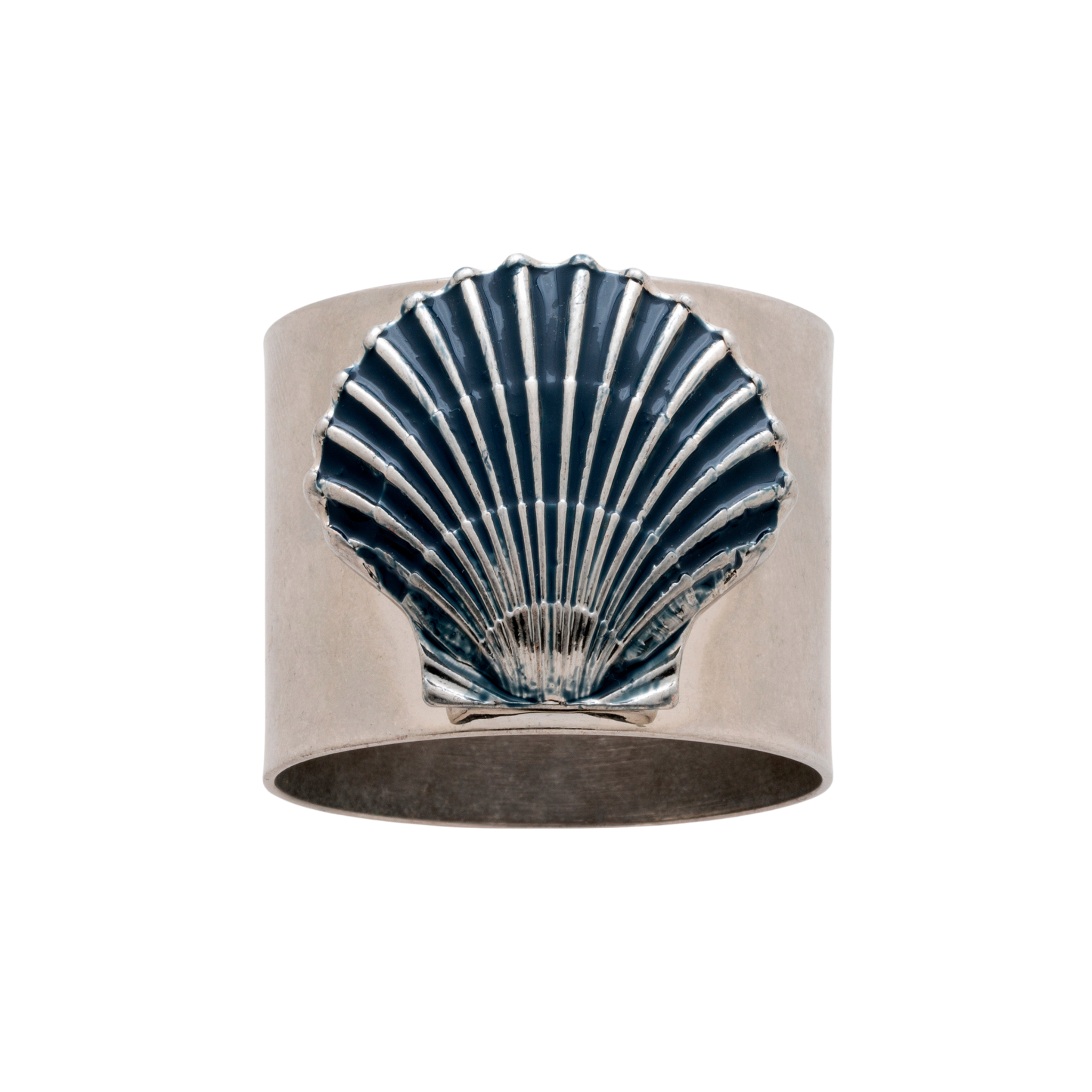 Set of 2 Navy Blue Painted Shell Napkin Rings Luxury Coastal Nautical