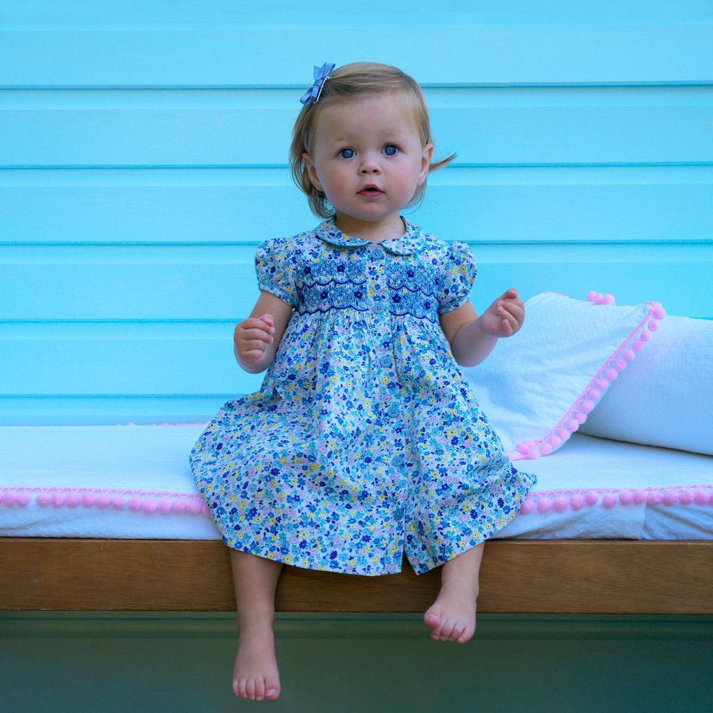 Pastel Floral Smocked Button Front Dress & Bloomers - The Well Appointed House