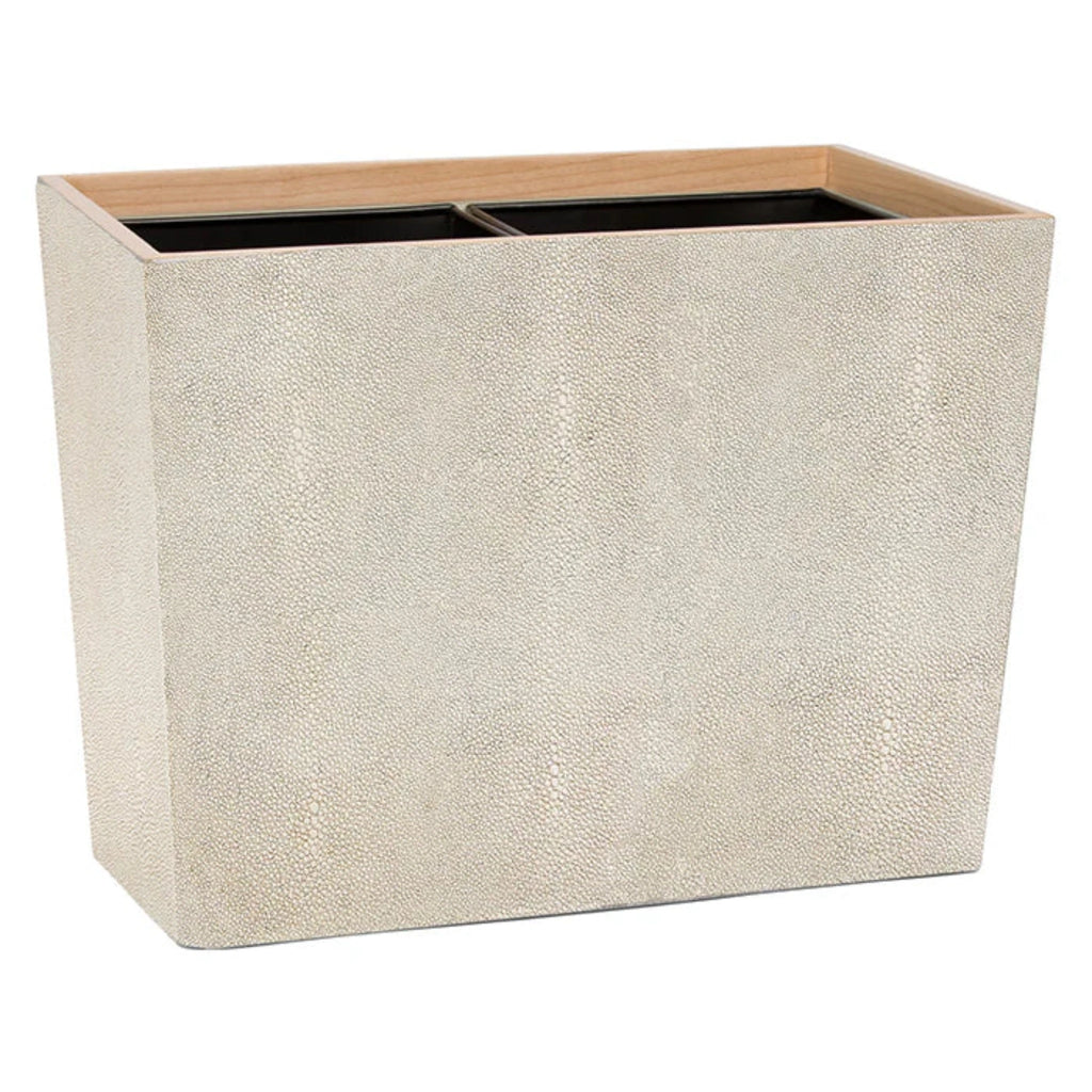 Manchester Warm Silver Faux Shagreen Double Wastebasket - The Well Appointed House