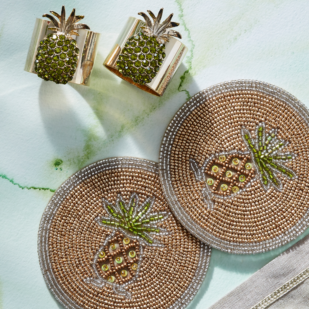 Pineapple Napkin Rings, Olive, Set of Two - The Well Appointed House