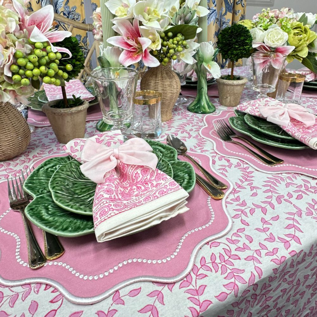 Pink Leaves Tablecloth - The Well Appointed House