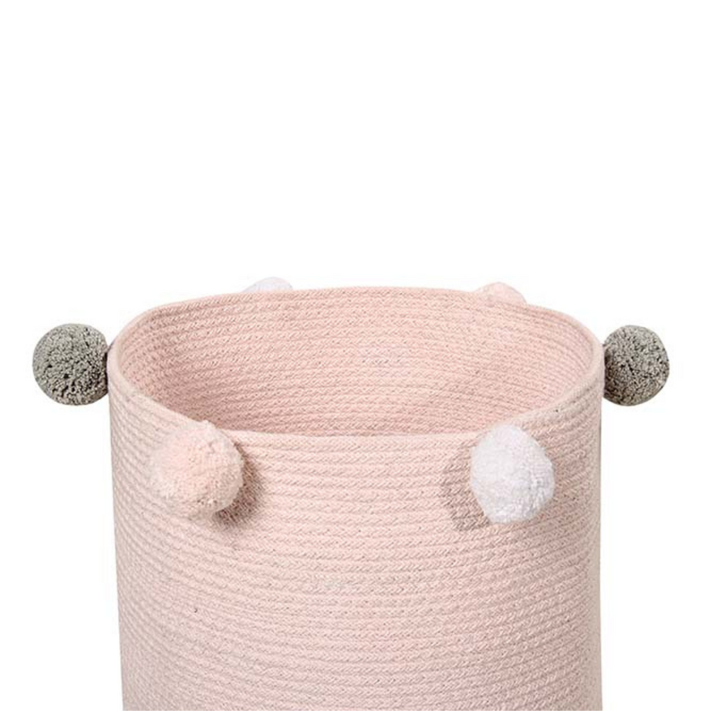 Pink Braided Cotton Basket With Pom-Pom Trim - Little Loves Baskets & Hampers - The Well Appointed House