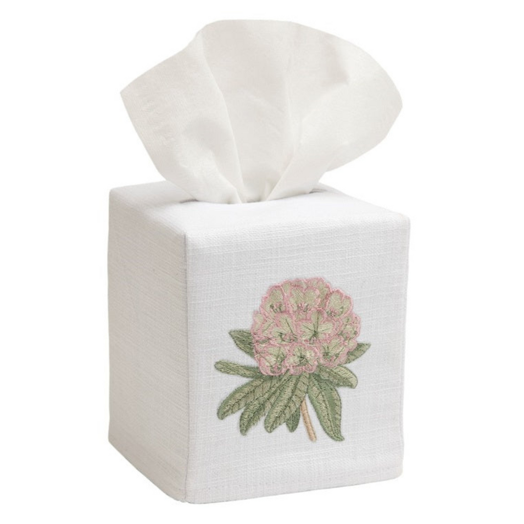 Pink Rhododendron Embroidered Tissue Box Cover - The Well Appointed House